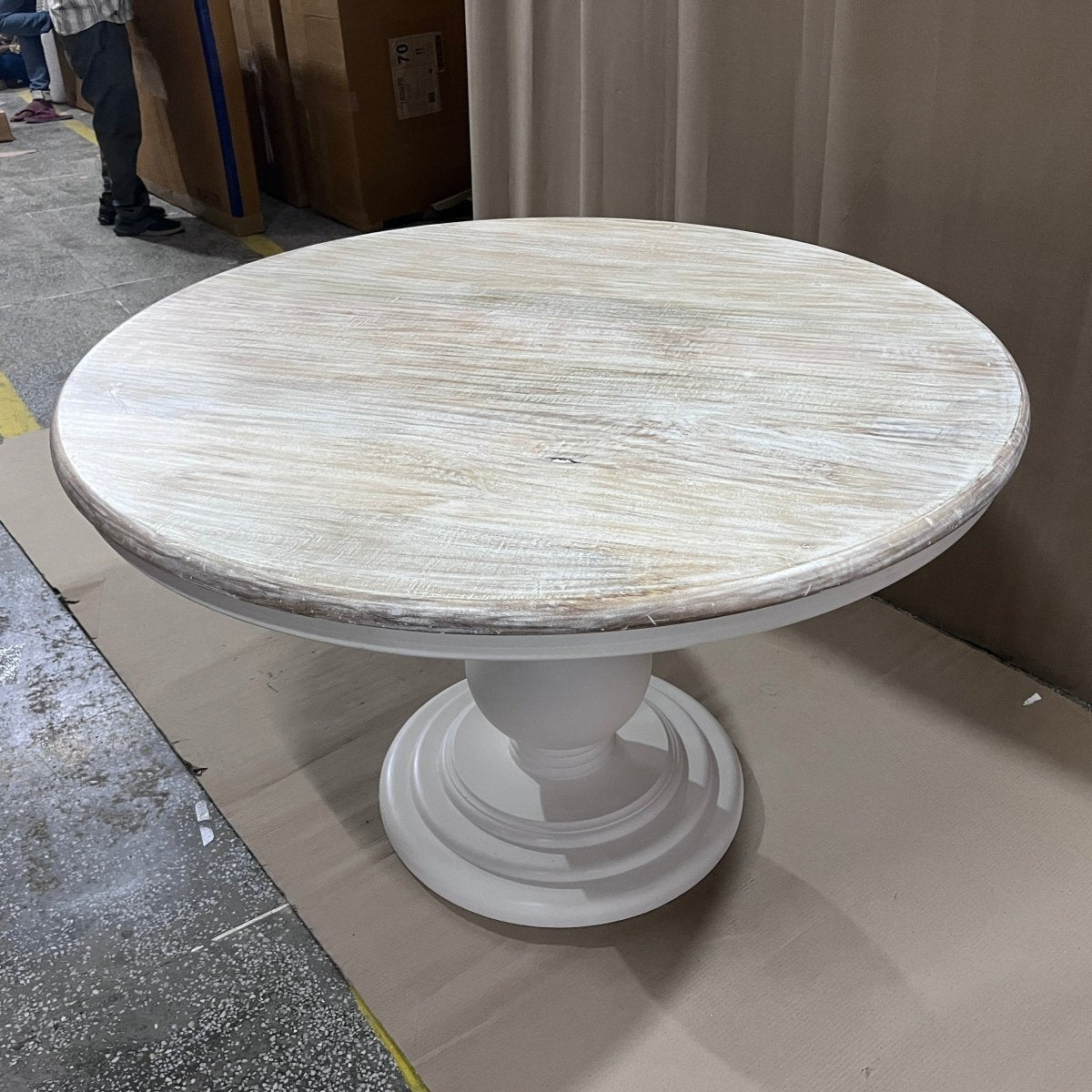 48 inch Montauk round country white base pedestal dining table