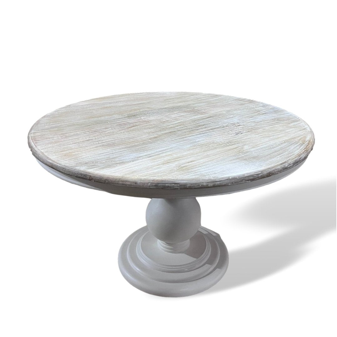 48 inch Elisa round country white pedestal dining table - Rustic Furniture Outlet