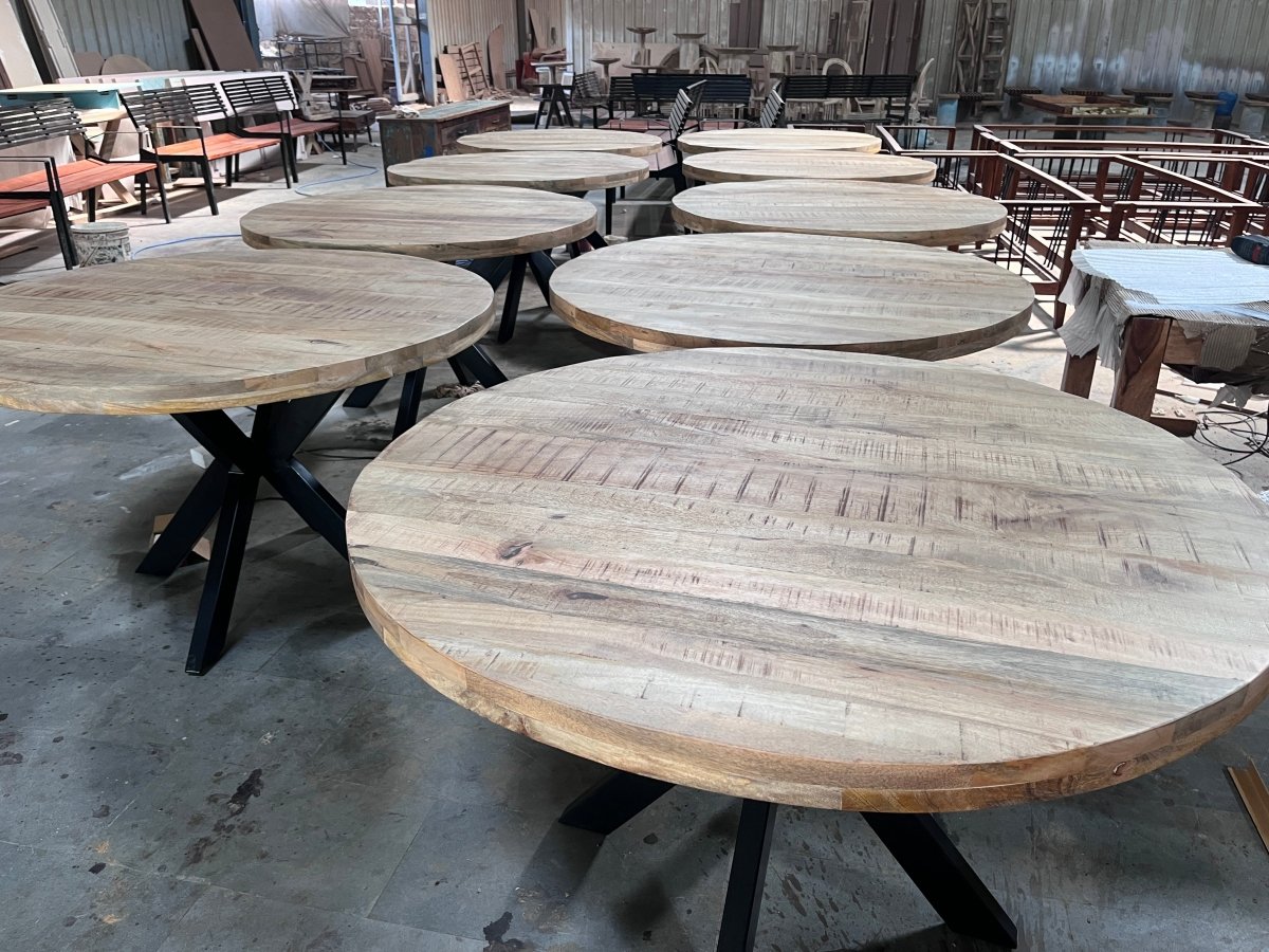 48 inch Solace Natural 4 seater round mango wood table - Rustic Furniture Outlet