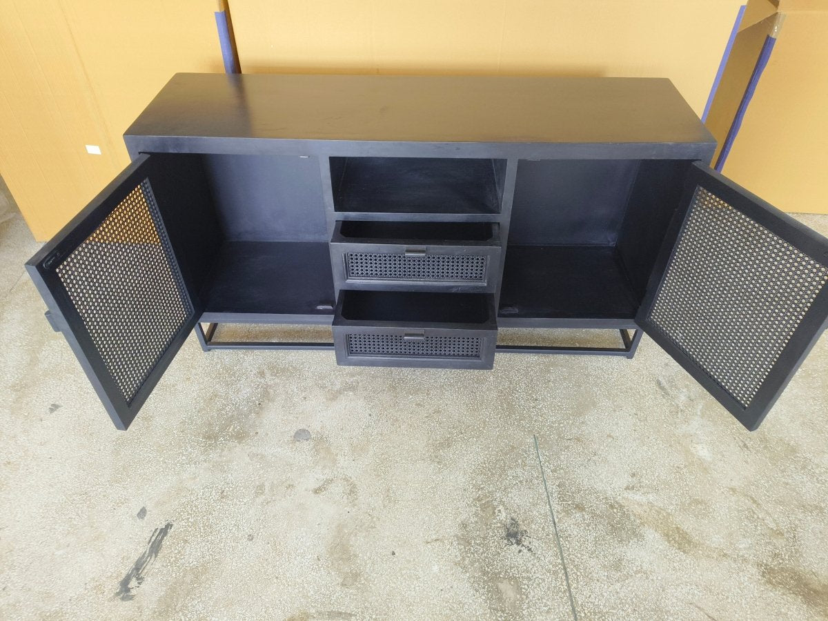 57 inch Nocture Mango wood and Cane TV Stand Rustic Furniture Outlet