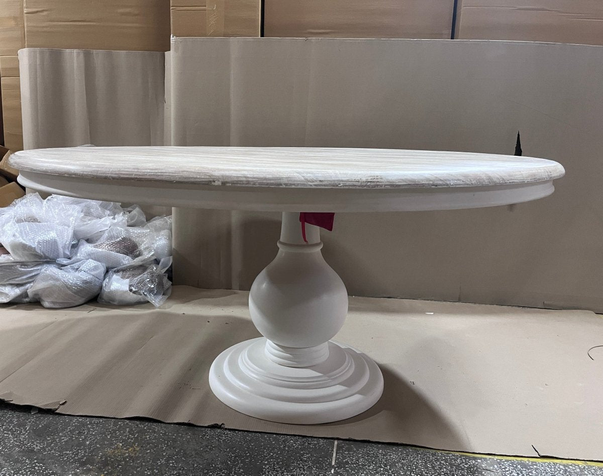 60 inch Elisa round country white pedestal dining table - Rustic Furniture Outlet