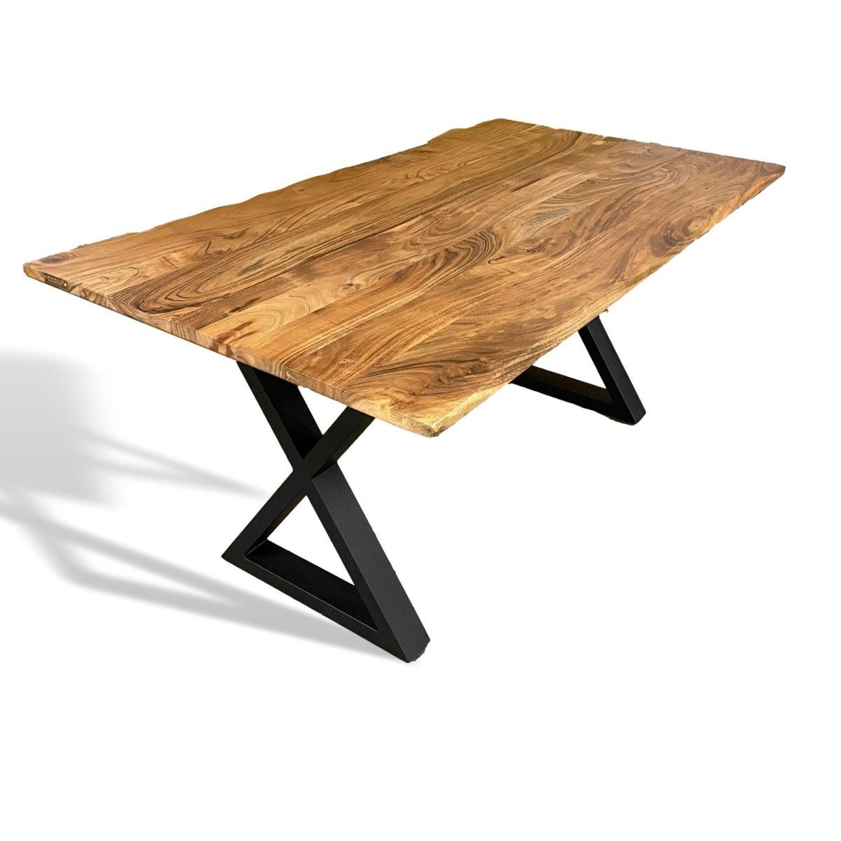 Table à manger en bois d'acacia Darwin 67 pouces avec pieds en X - Rustic Furniture Outlet