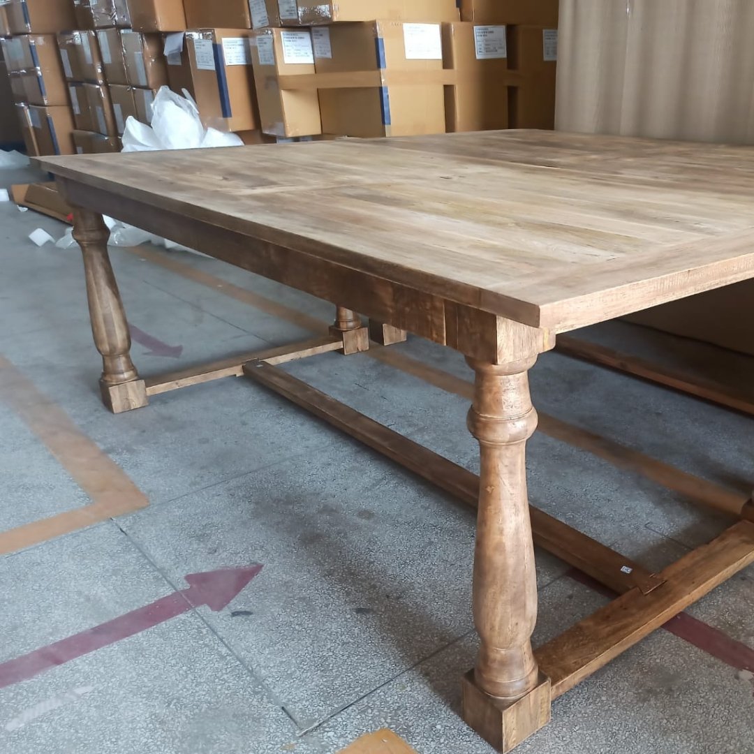 87 inch Franky Farmhouse Mango wood dining table - Rustic Furniture Outlet
