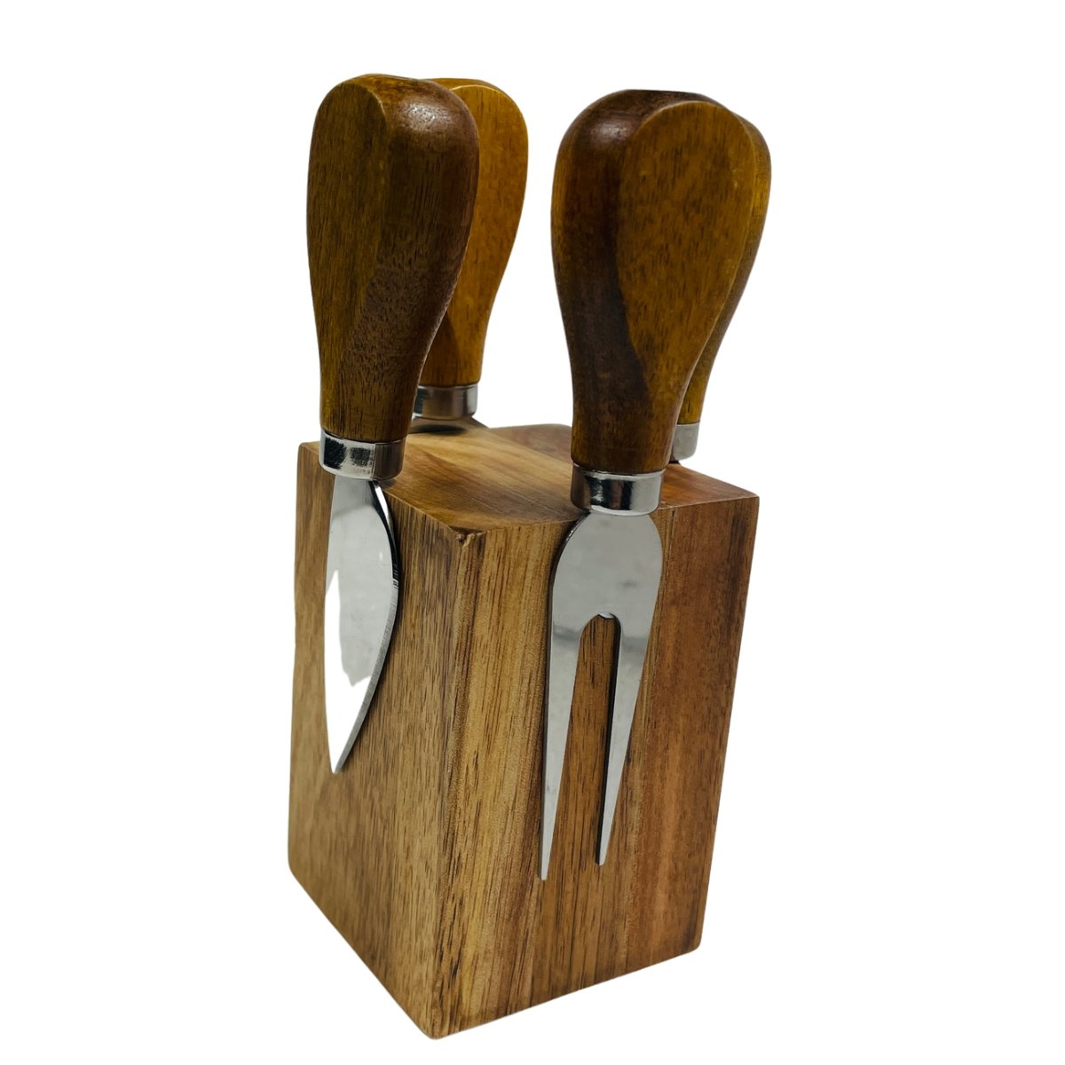 Acacia Wood Cheese Knife Set with Magnetic Block - Rustic Furniture Outlet