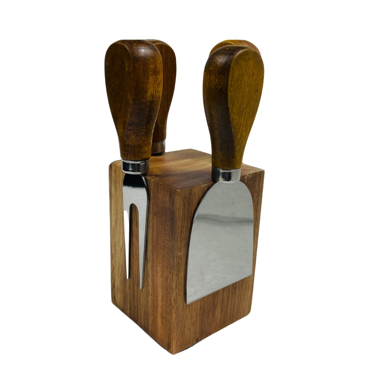 Acacia Wood Cheese Knife Set with Magnetic Block - Rustic Furniture Outlet