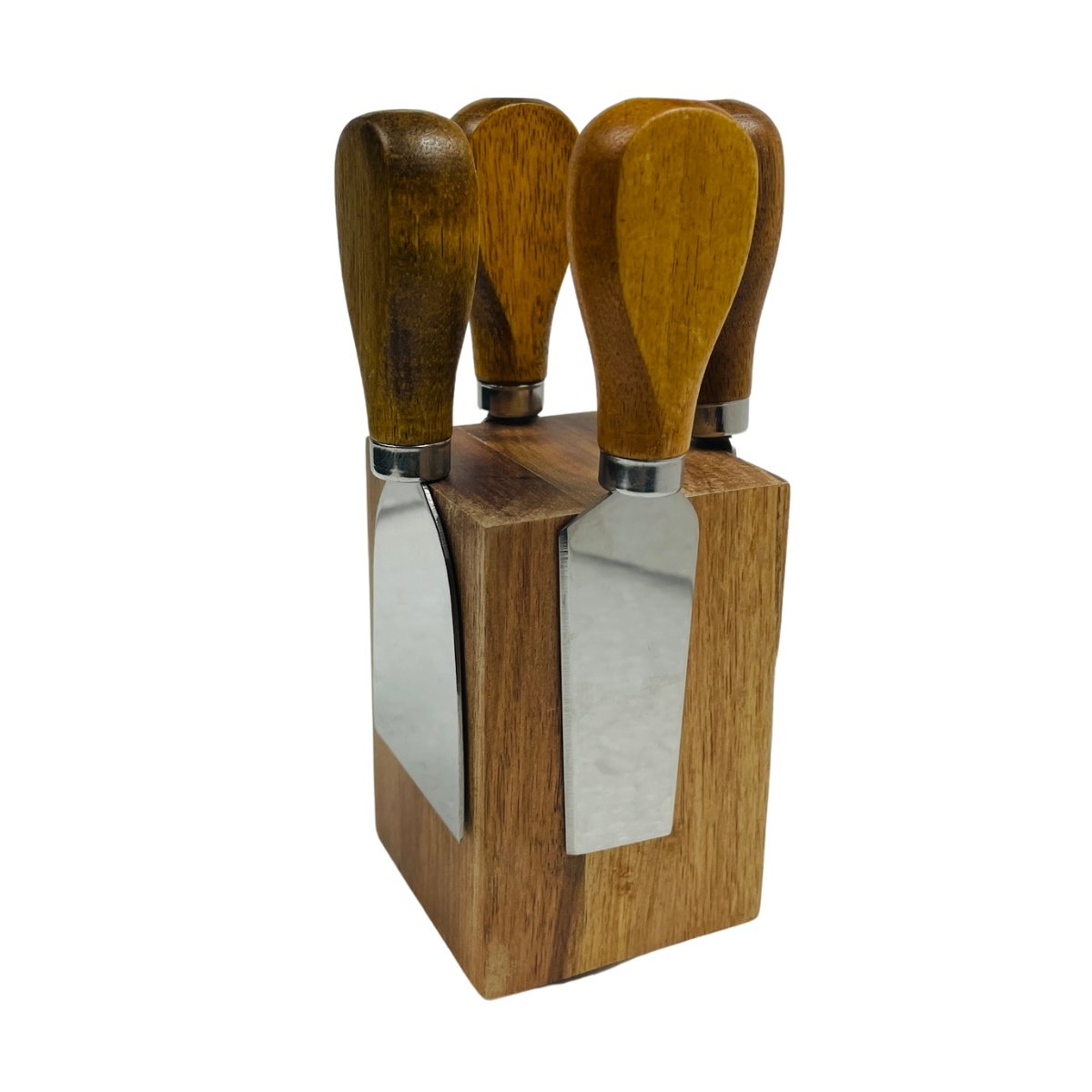 Acacia Wood Cheese Knife Set with Magnetic Block - Rustic Furniture Outlet