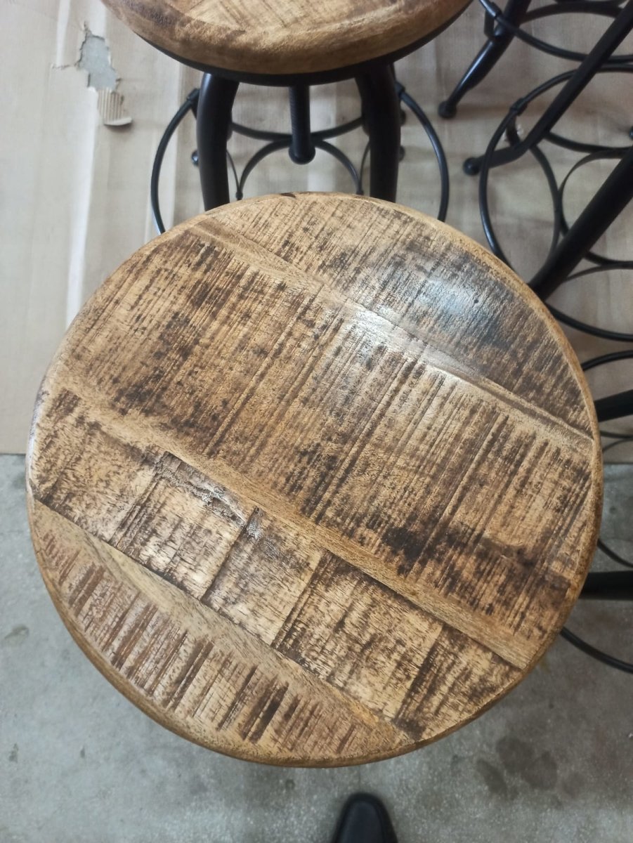 Adjustable Mango Wood Industrial Stool - Rustic Furniture Outlet