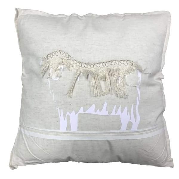 Animal embroidered cotton throw pillow 18 x 18 - Rustic Furniture Outlet