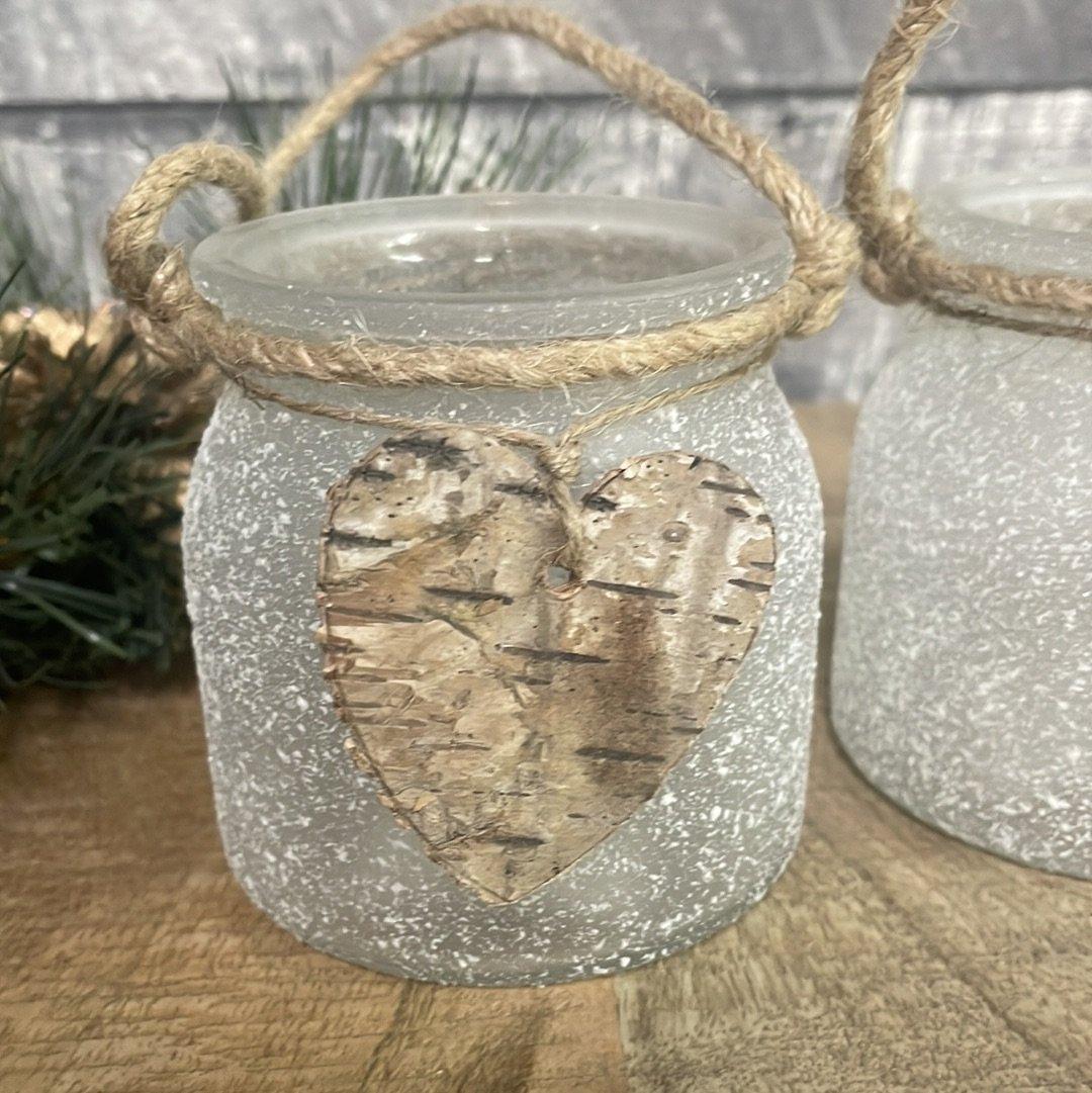 Assorted Frosty holiday jar with jute - Rustic Furniture Outlet