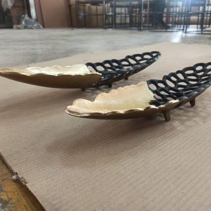 Banana leaf Gloshel tray (set of 2) - Rustic Furniture Outlet