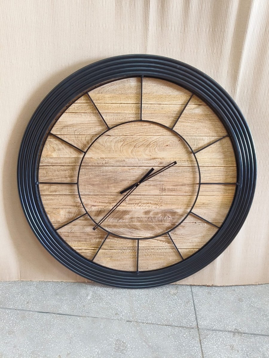 Black and Brown Wooden Wall Clock - Rustic Furniture Outlet
