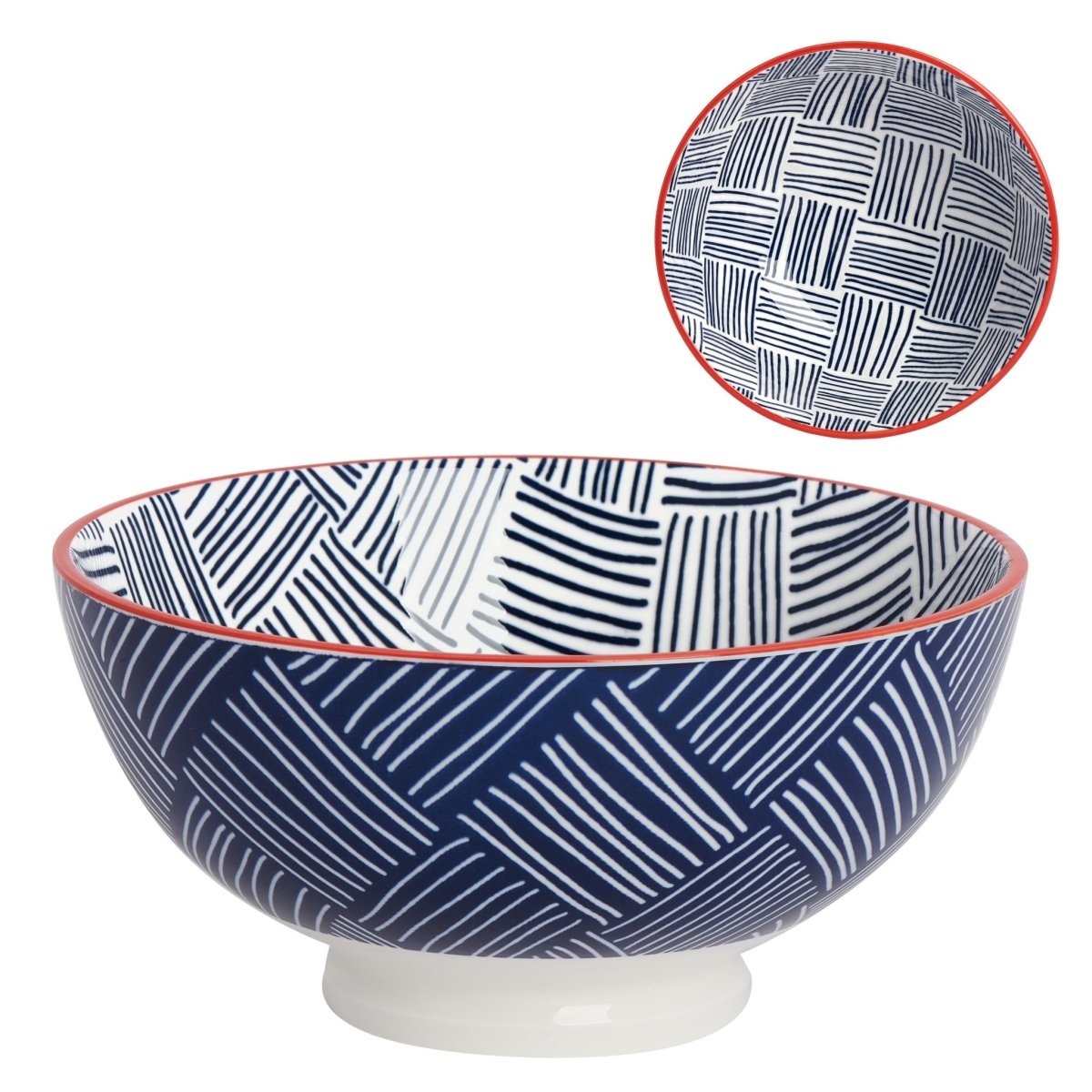 Blue Hatch Weave kiri Porcelain 8 inch Diameter Bowl - Rustic Furniture Outlet