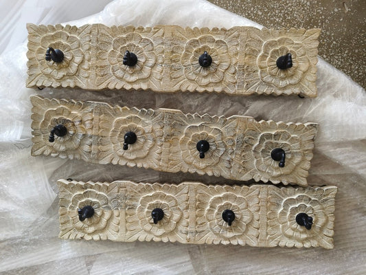 Boho 4 hook mango wood wall hanger - Rustic Furniture Outlet