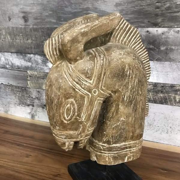 Carved Wooden Horse Head Decor - Rustic Furniture Outlet