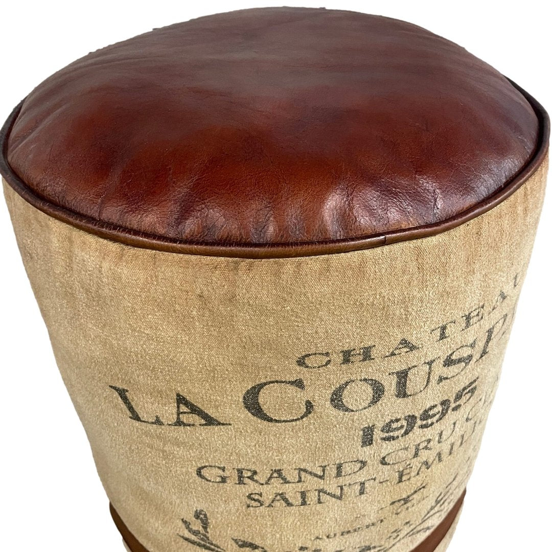 Chateau La Coupaud 1995 Leather and Canvas Ottoman - Rustic Furniture Outlet