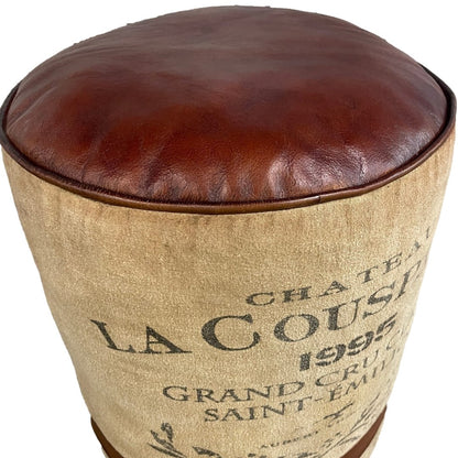 Chateau La Coupaud 1995 Leather and Canvas Ottoman - Rustic Furniture Outlet