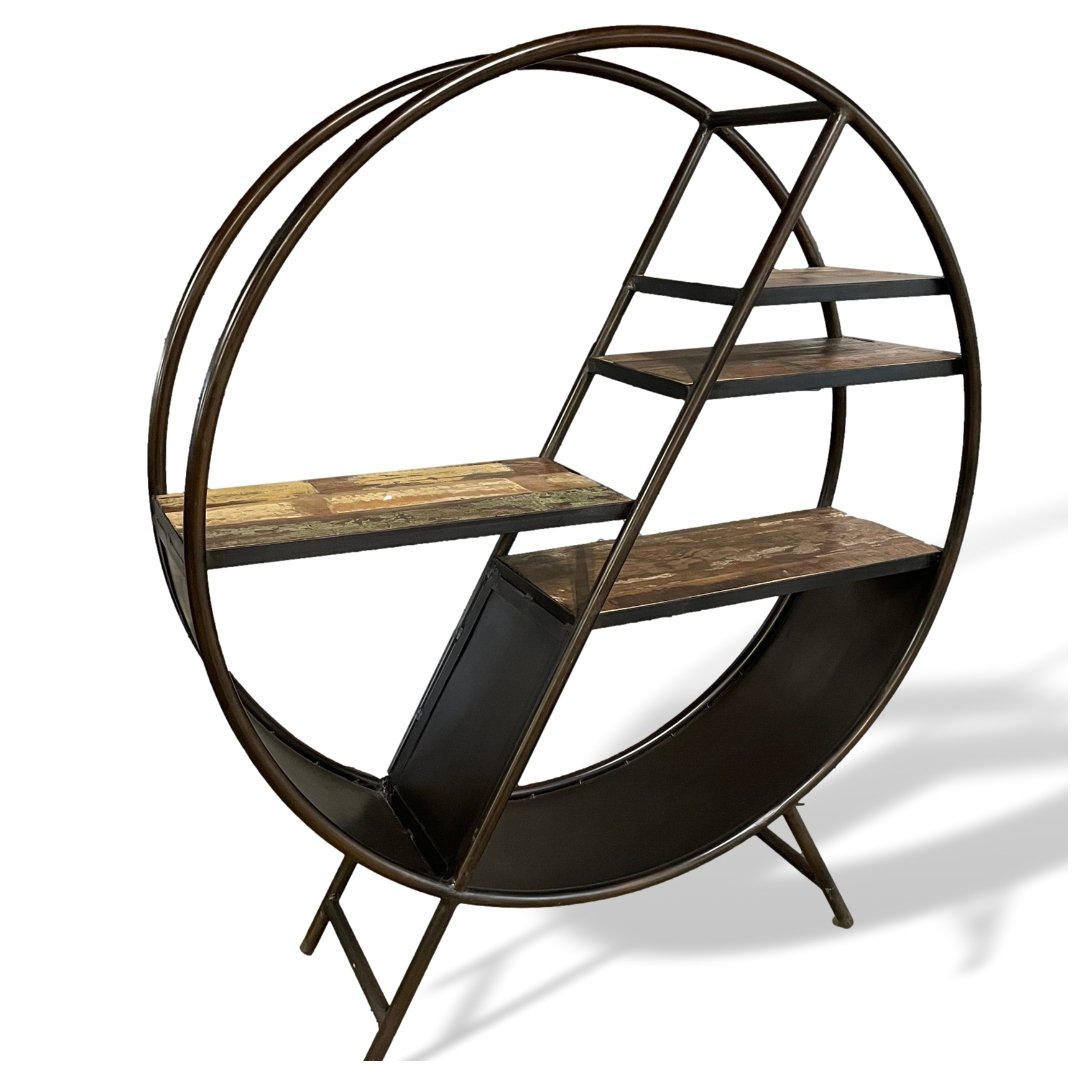 Circular Metal Display Shelving Bookshelf - Rustic Furniture Outlet