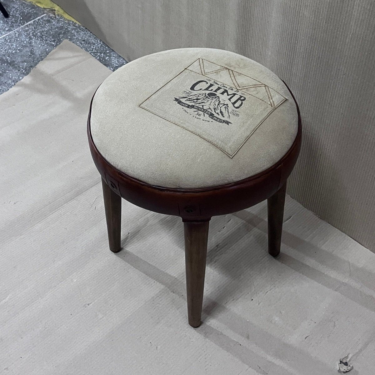 Climb Leather and canvas 4 leg stool - Rustic Furniture Outlet