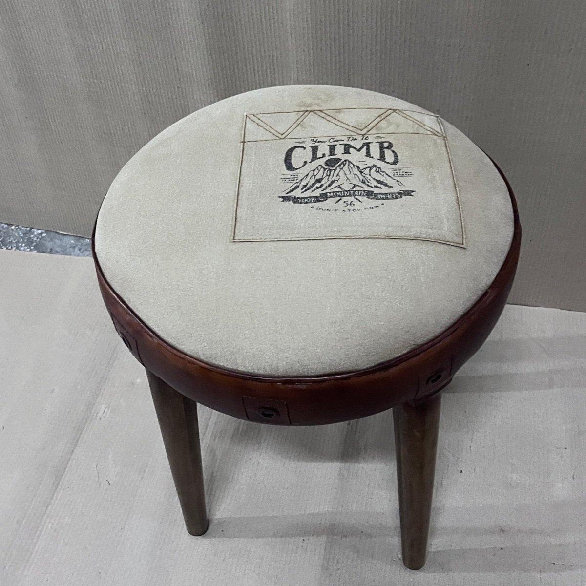Climb Leather and canvas 4 leg stool - Rustic Furniture Outlet