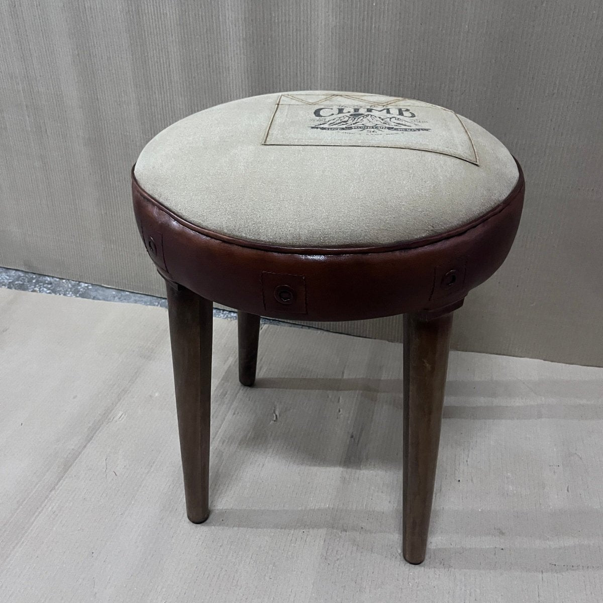 Climb Leather and canvas 4 leg stool - Rustic Furniture Outlet