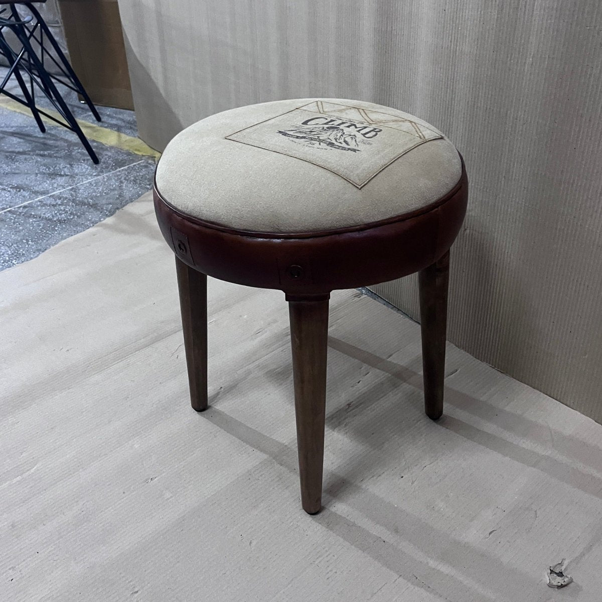 Climb Leather and canvas 4 leg stool - Rustic Furniture Outlet