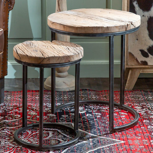 Ensemble rond Dachi de deux tables gigognes - Rustic Furniture Outlet
