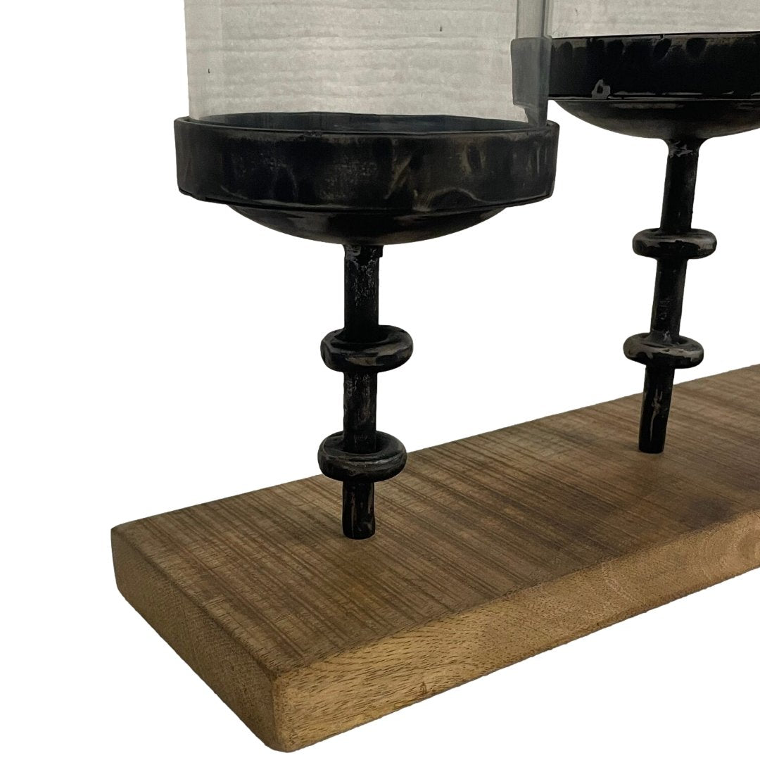 Decorative 5 Glass Votive Candle Holder Centerpiece on wood base - Rustic Furniture Outlet