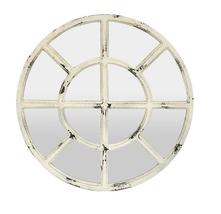 Decorative Distressed Round Mango Wood Mirror - Rustic Furniture Outlet