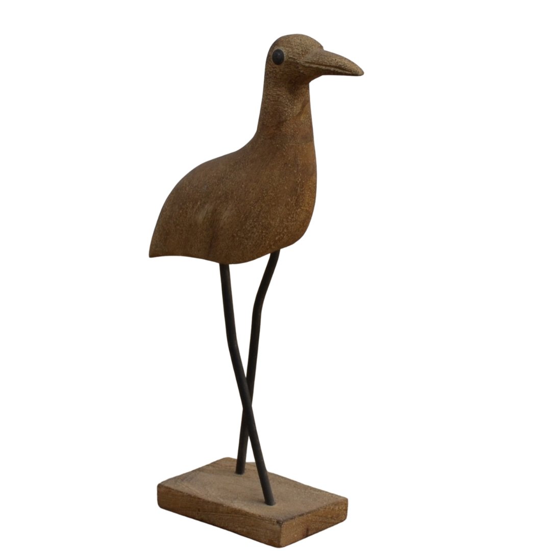 Decorative standing wooden bird with metal legs - Rustic Furniture Outlet