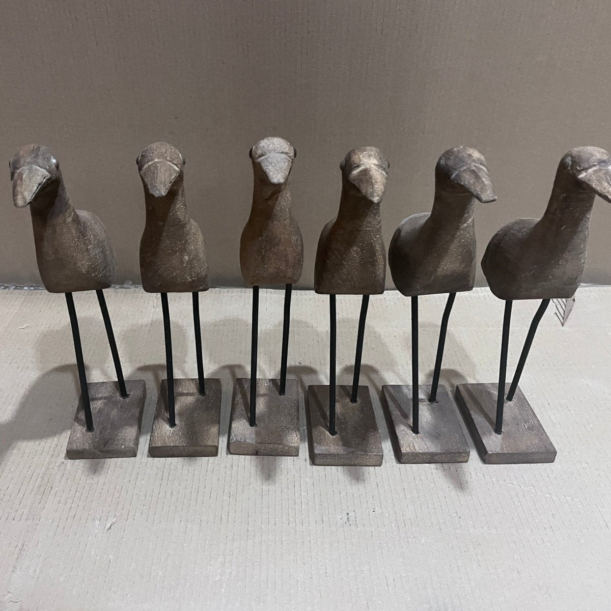Decorative standing wooden bird with metal legs - Rustic Furniture Outlet