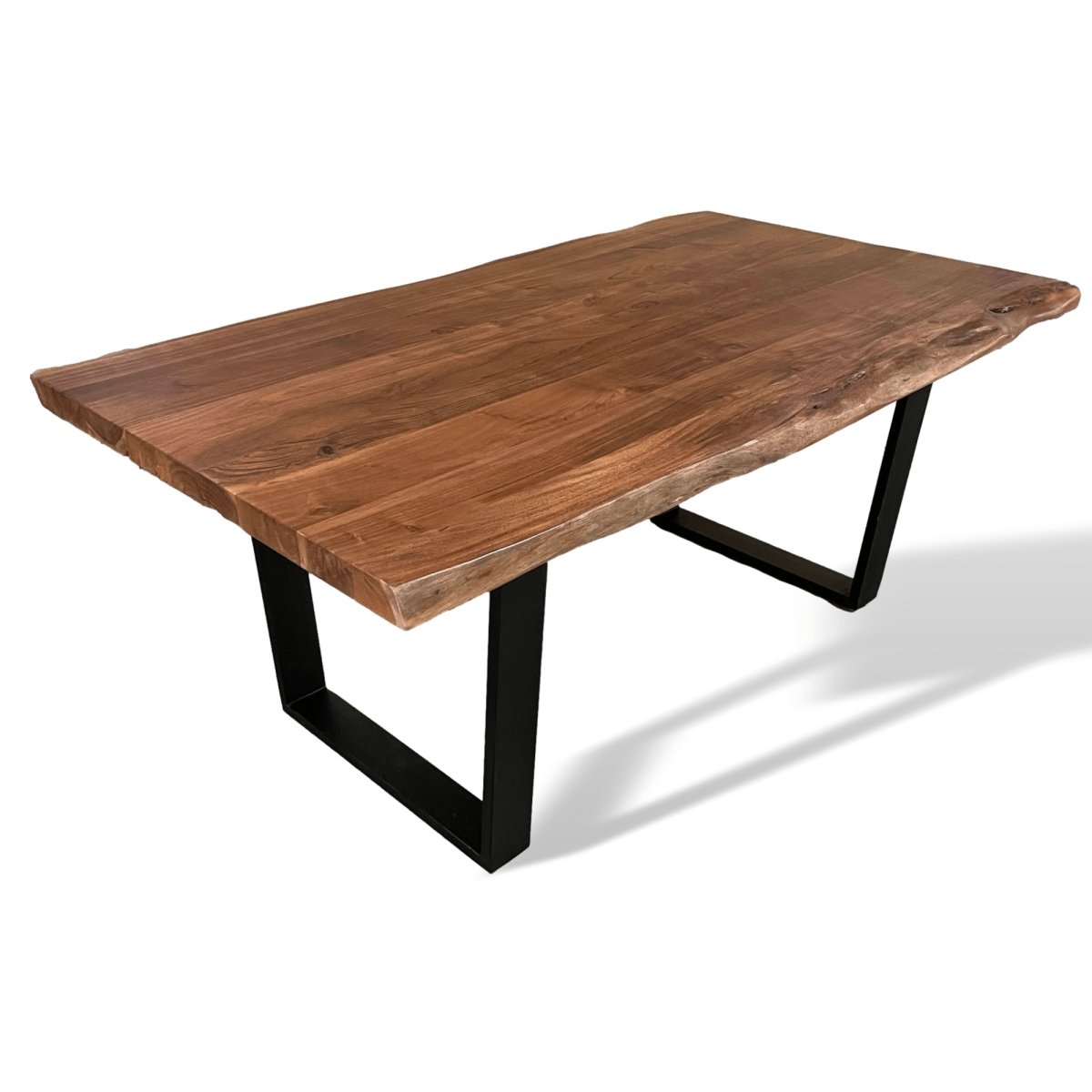 Desa live edge table à manger en bois d'acacia pieds en U noirs - Rustic Furniture Outlet