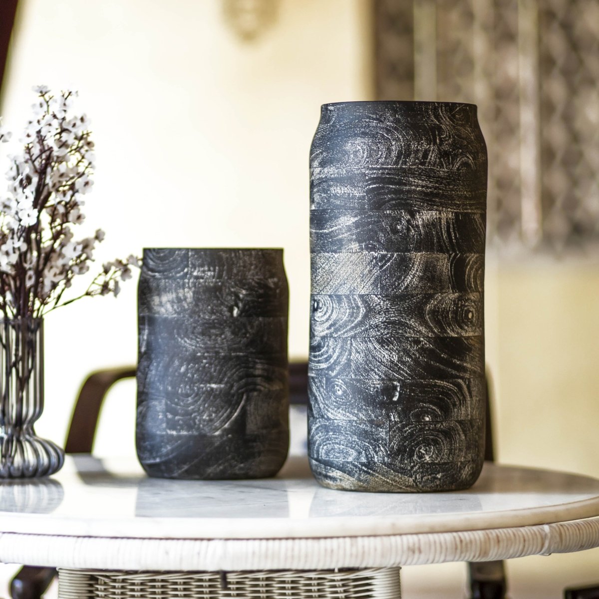 Distressed Black Mango Wood Table Vase Set - Rustic Furniture Outlet