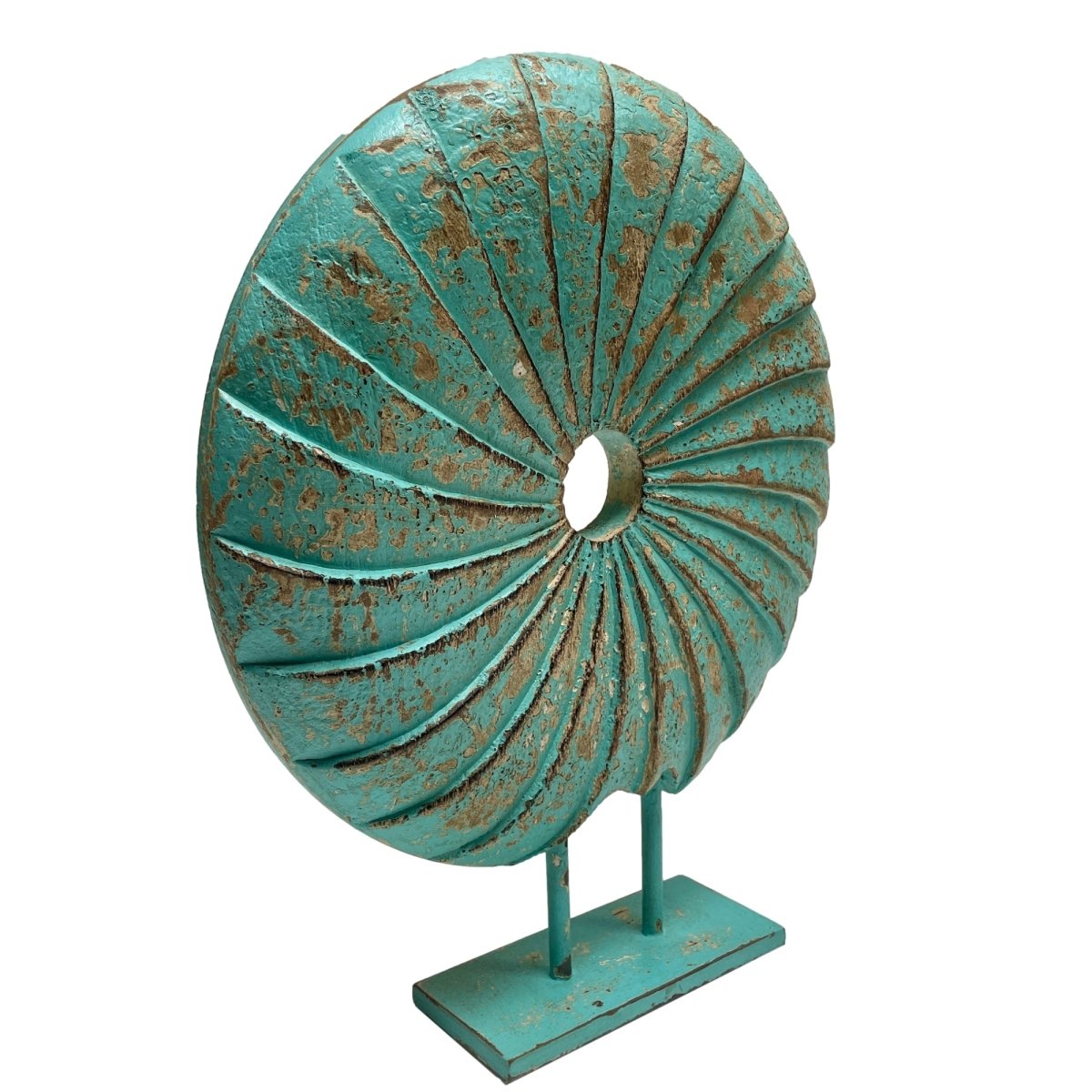 Distressed Blue Seashell on Stand - Rustic Furniture Outlet