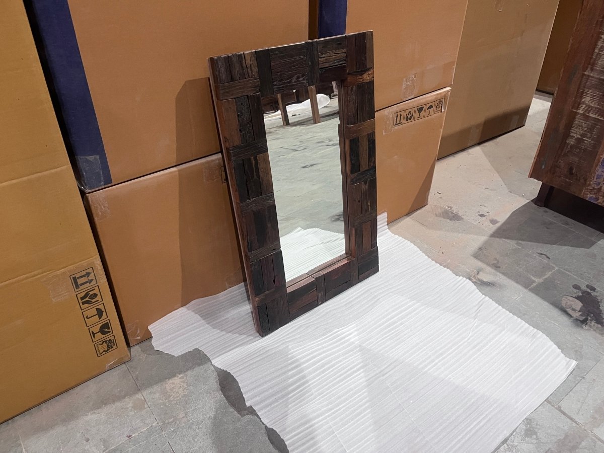 Miroir rectangulaire en bois de récupération écologique - Sortie de meubles rustiques