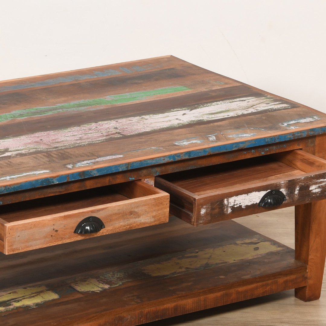 Table basse en bois écologique avec tiroirs - Rustic Furniture Outlet