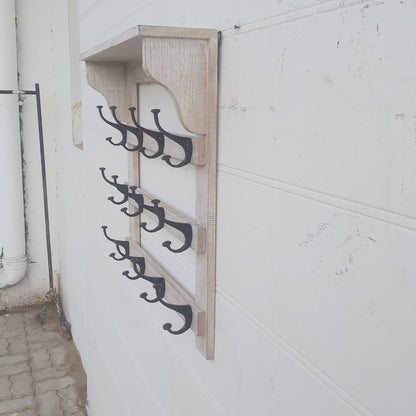 Elisa Mango Wood Coat Rack Shelf Wall Mount 16 hooks - Rustic Furniture Outlet