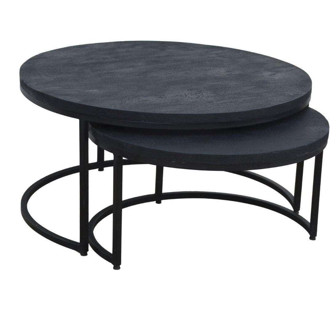 Enri Dark finish Nesting mango wood coffee tables - Rustic Furniture Outlet