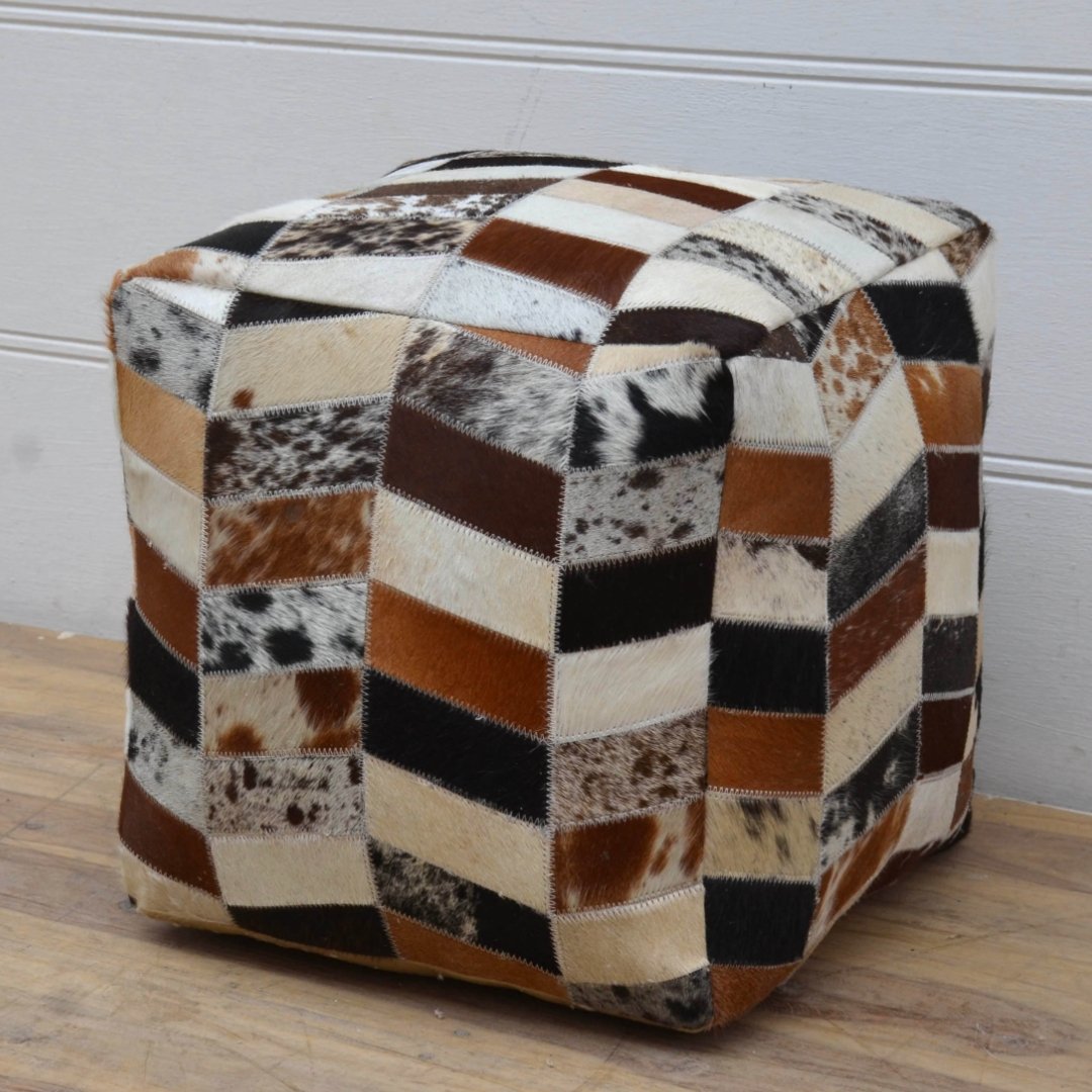 Galaxy cowhide leather pouf ottoman - Rustic Furniture Outlet