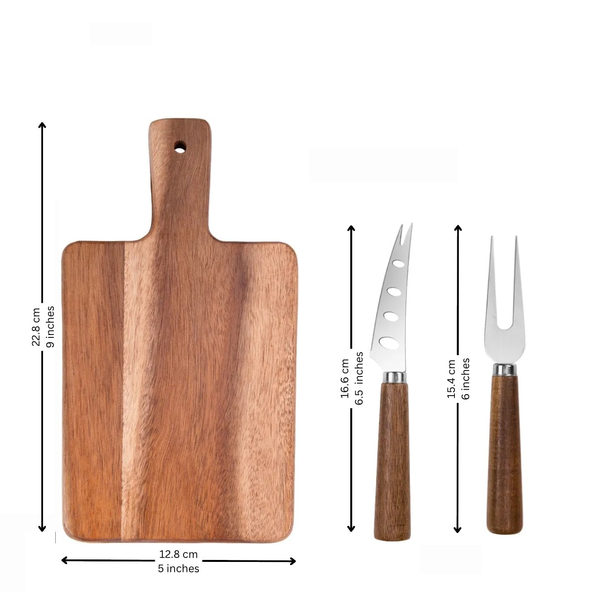Coffret cadeau planche à découper en bois d'acacia avec ensemble de couteaux à fromage - Rustic Furniture Outlet