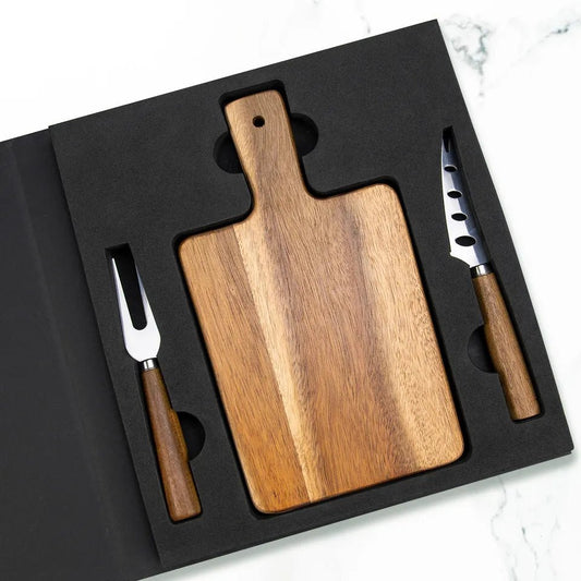 Gift Box Acacia Wood Cheese Cutting Board with Cheese Knife Set - Rustic Furniture Outlet
