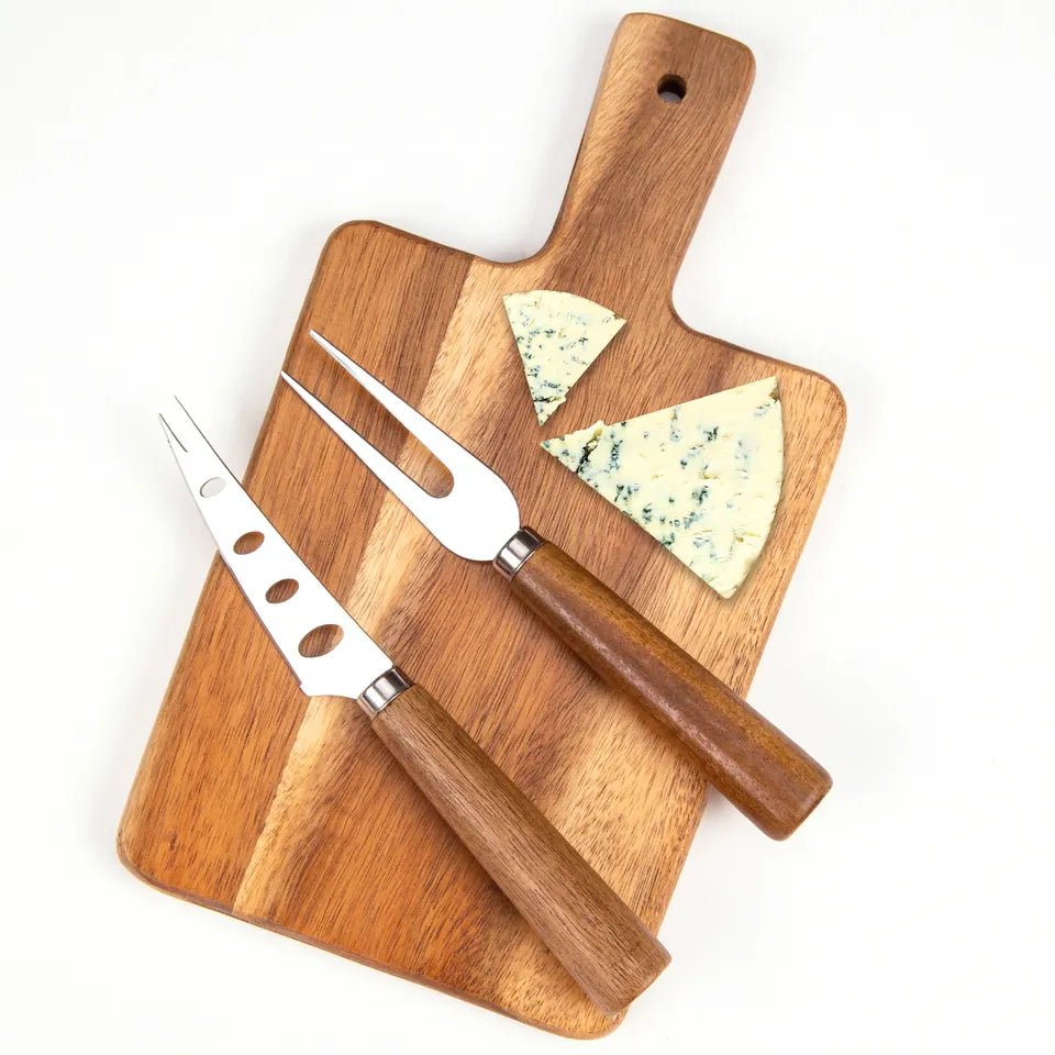 Gift Box Acacia Wood Cheese Cutting Board with Cheese Knife Set - Rustic Furniture Outlet