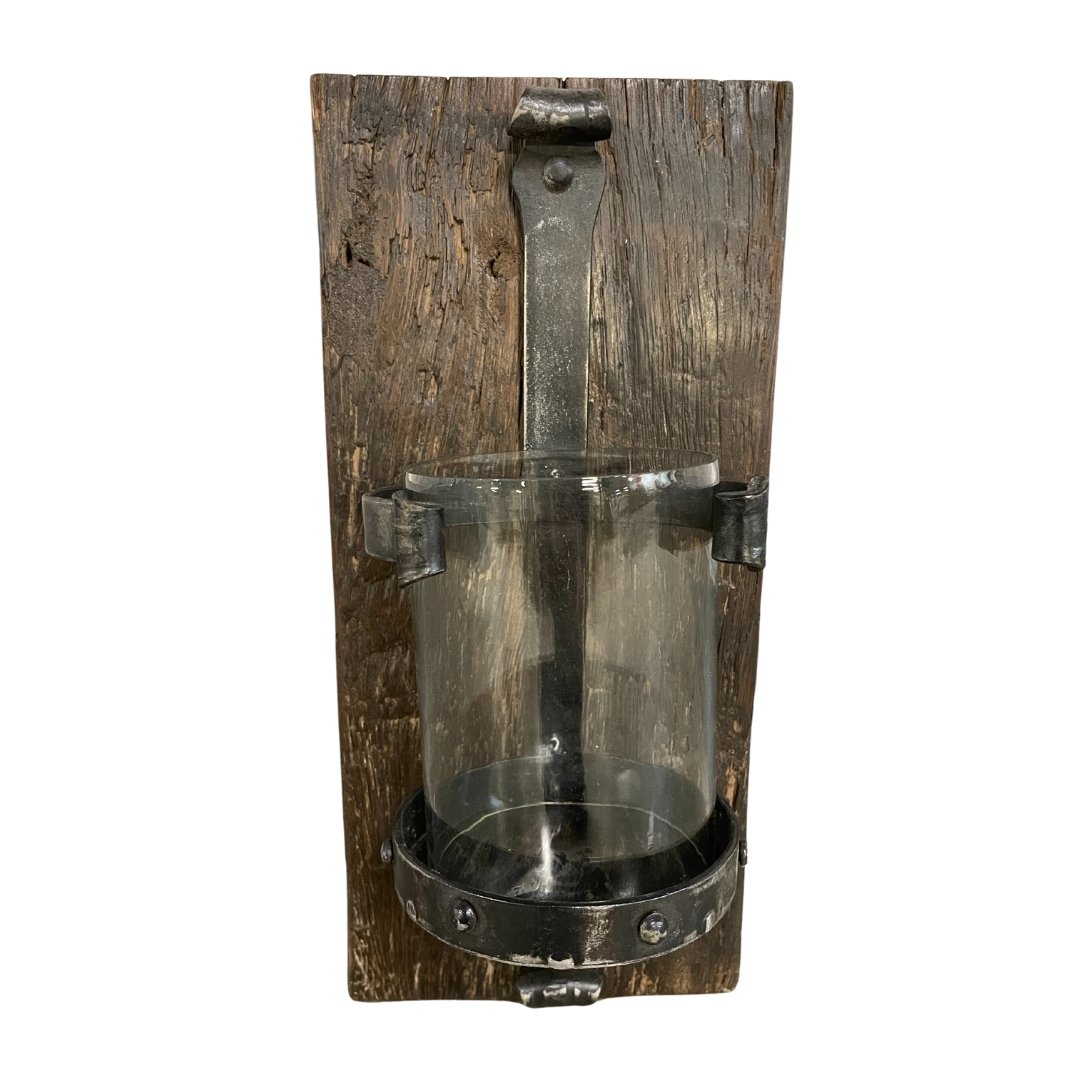 Glass Reclaimed wood wall light sconce - Rustic Furniture Outlet