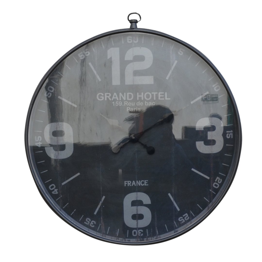 Grand Hotel Industrial Black Wall Clock - Rustic Furniture Outlet