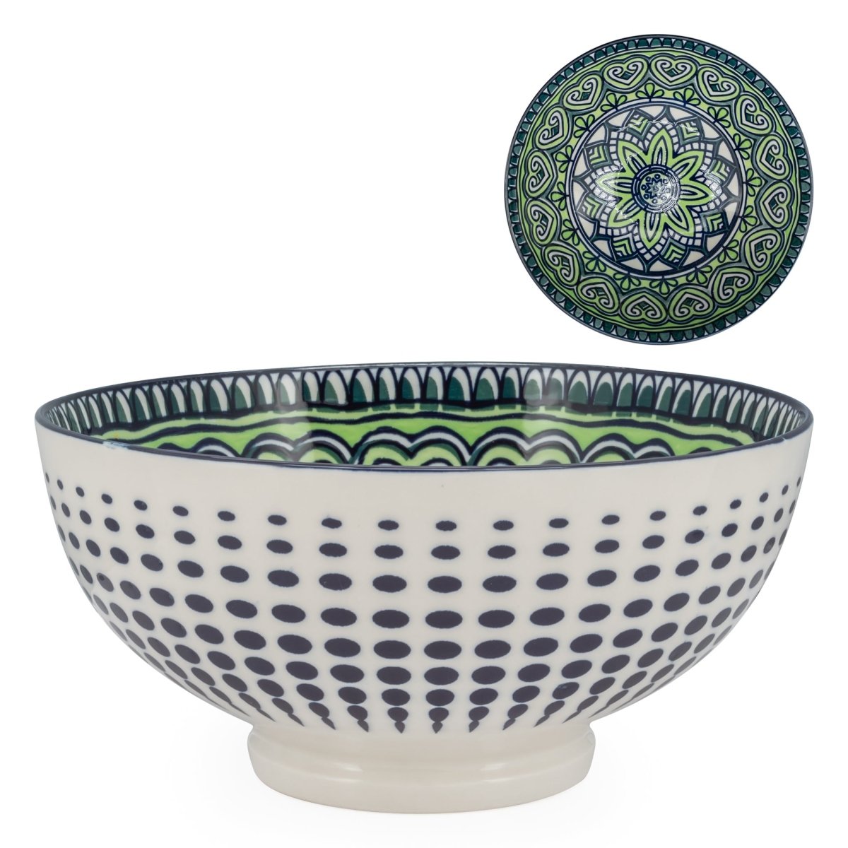 Green Mandala kiri Porcelain 8 inch Diameter Bowl - Rustic Furniture Outlet