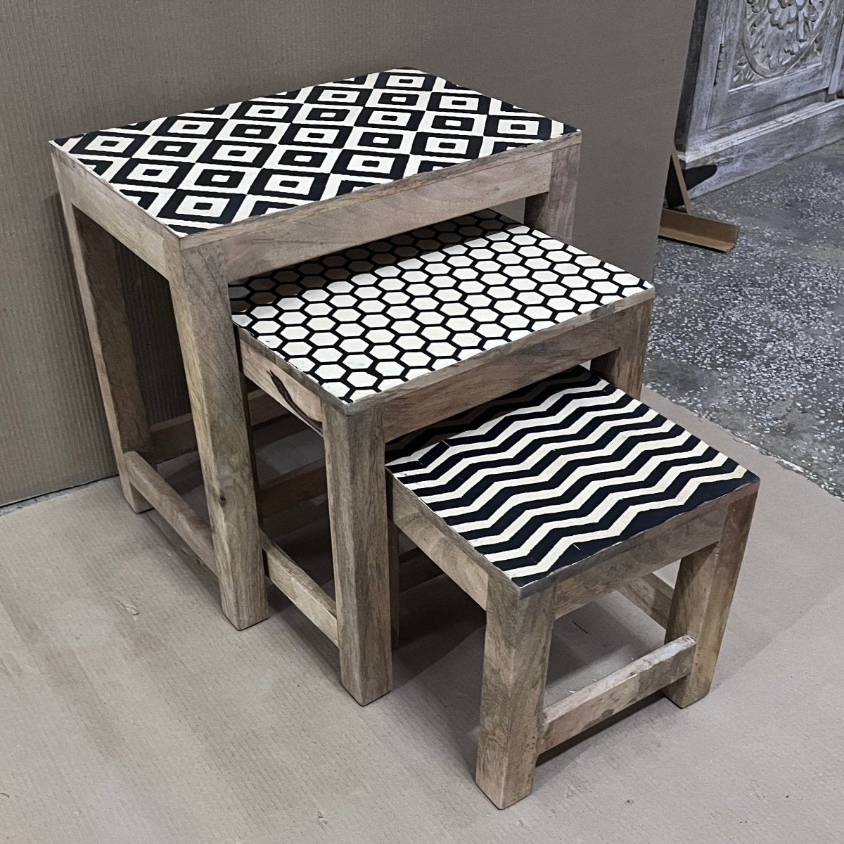 Hand painted nesting end mango wood end tables set of 3