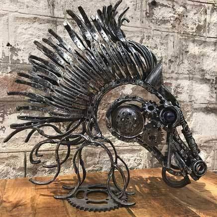Horse head scrap metal sculpture - Rustic Furniture Outlet