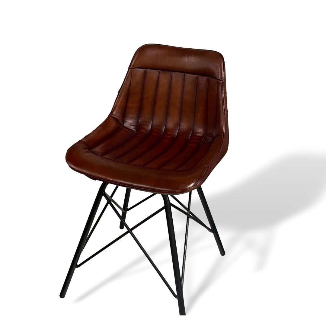 Industrial leather Chair with metal base - Rustic Furniture Outlet