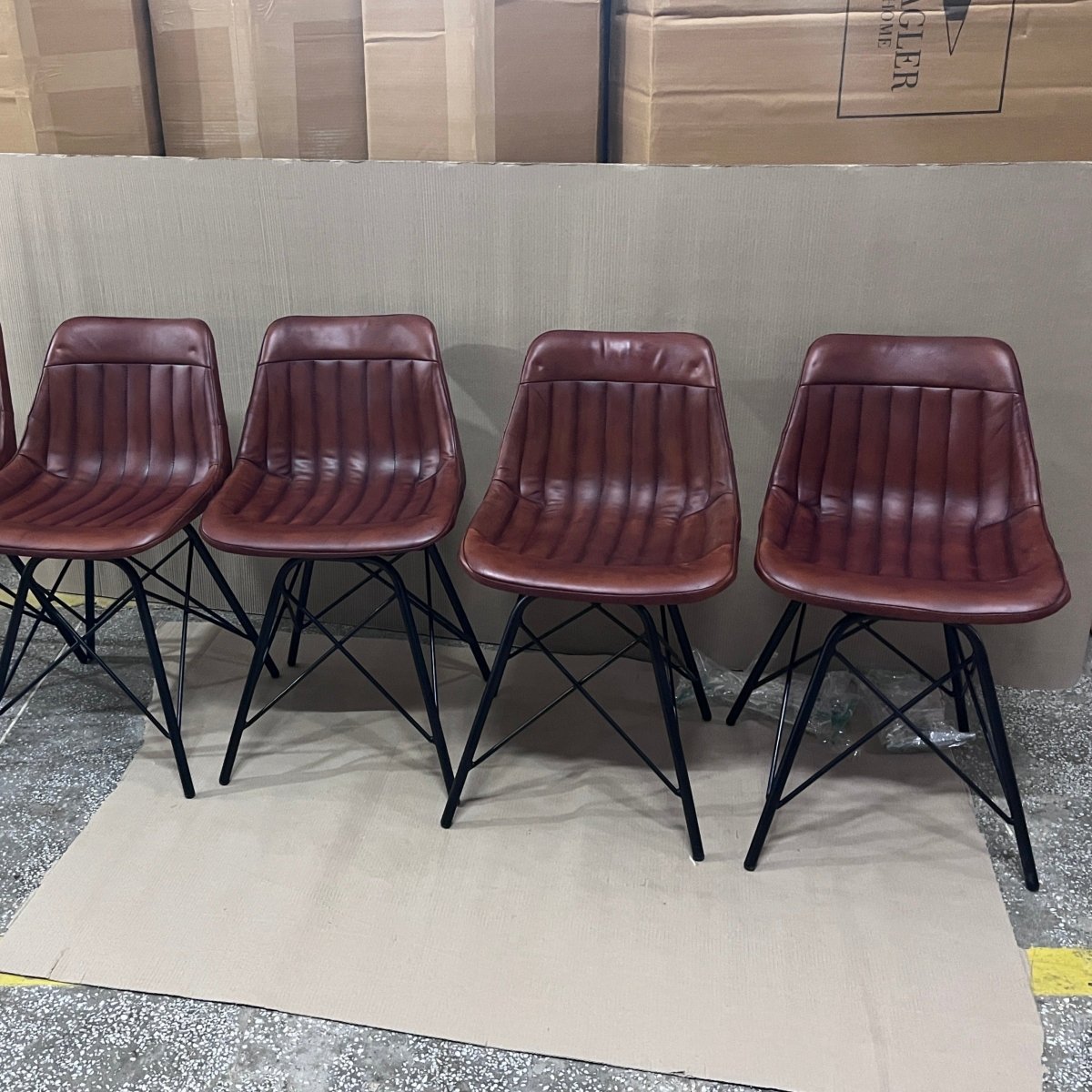 Industrial leather Chair with metal base - Rustic Furniture Outlet