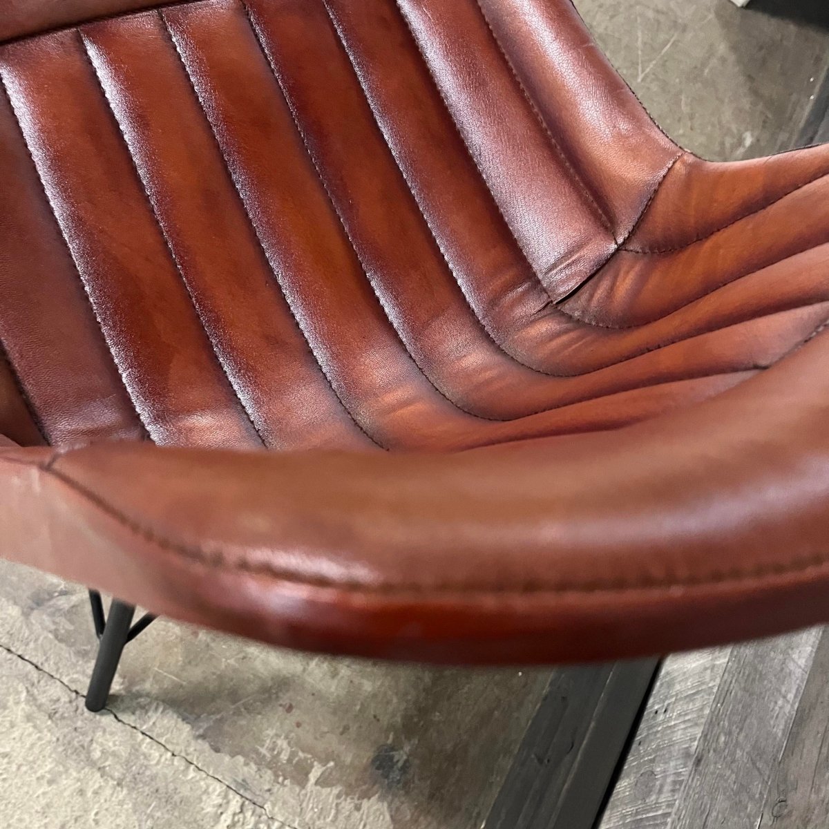 Industrial leather Chair with metal base - Rustic Furniture Outlet