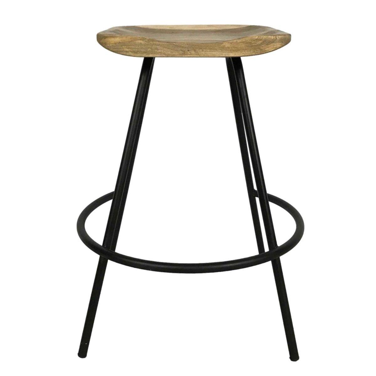 Industrial saddle seat Mango wood counter stool - Rustic Furniture Outlet